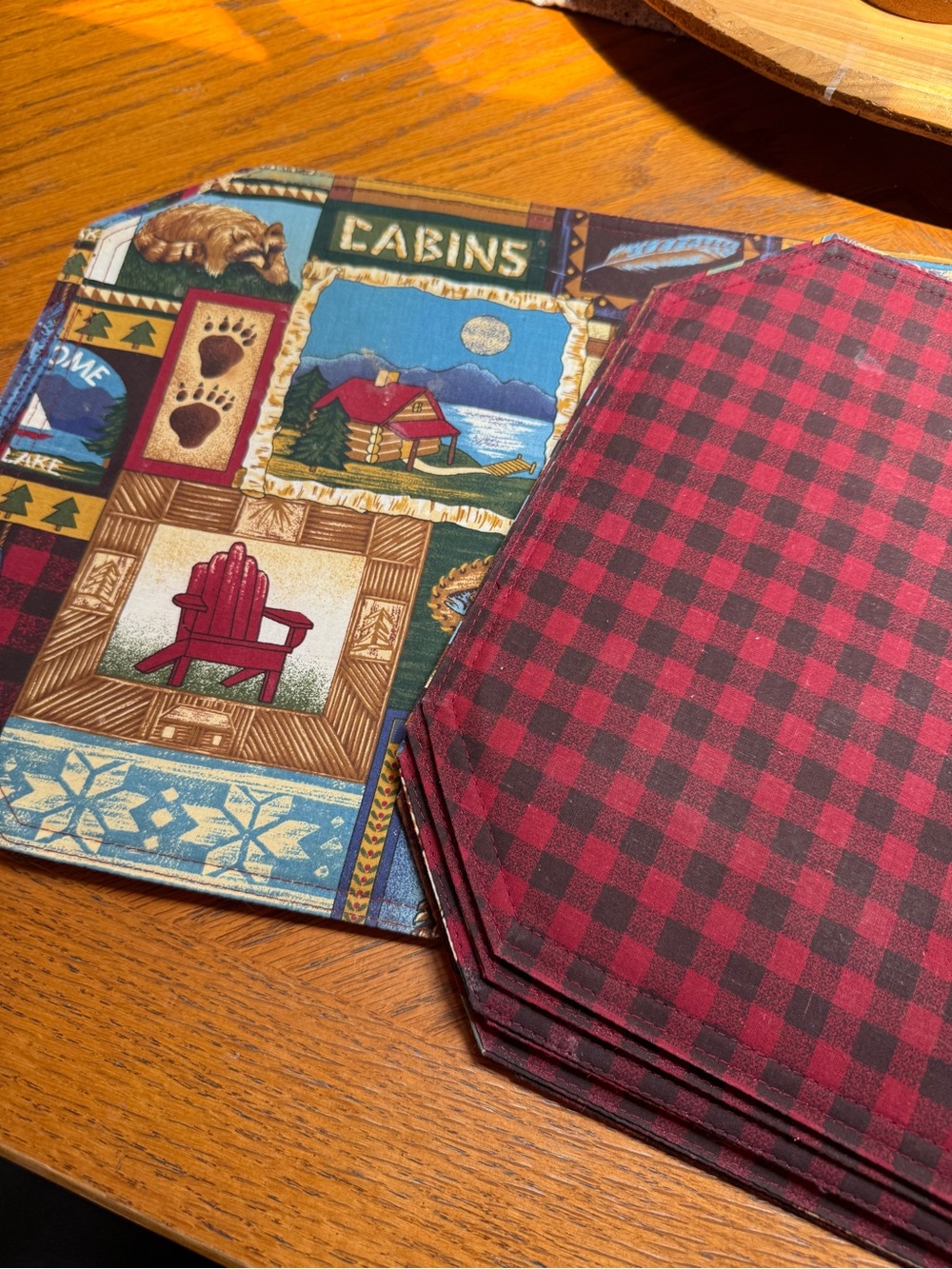 Cabin Decor -  Lodge Print Placemats with Red Buffalo Check - Lot of 8
